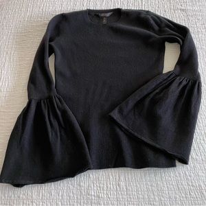 BCBG black wool ribbed sweater w/exaggerated bell sleeves